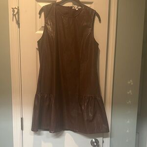 Joy Joy Brown Sleeveless Faux-Leather Mini Dress